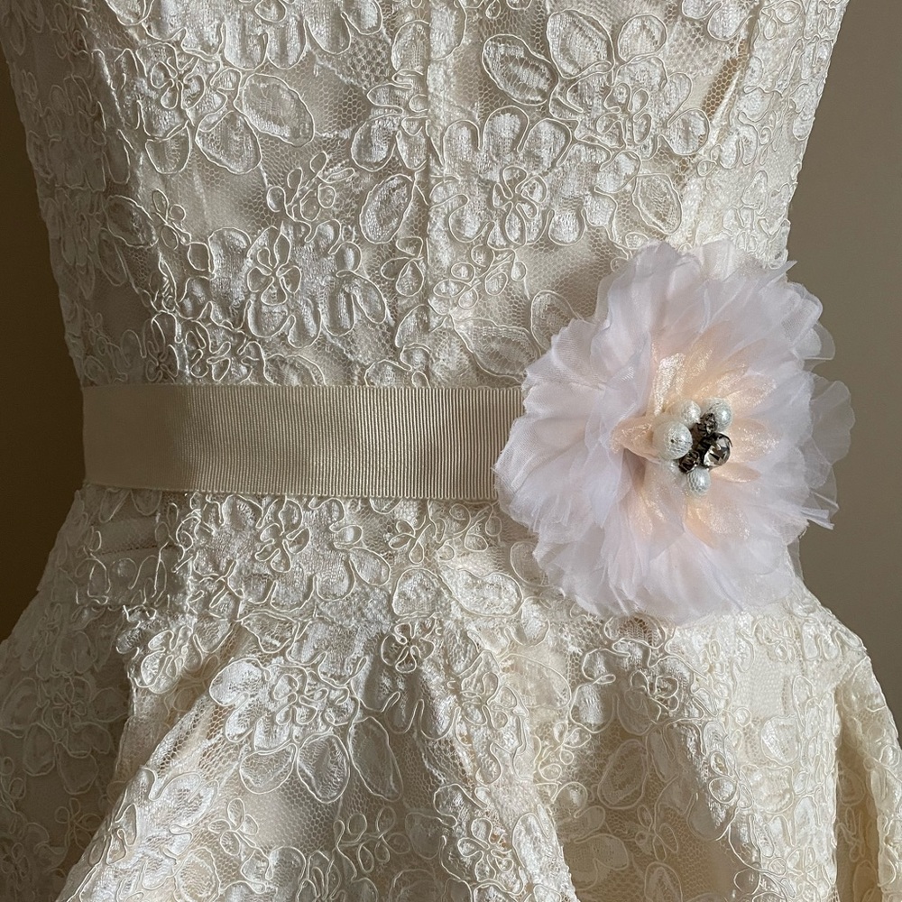 Flower & Rhinestone on Grosgrain Ribbon Ivory Bridal Sash Wedding Belt